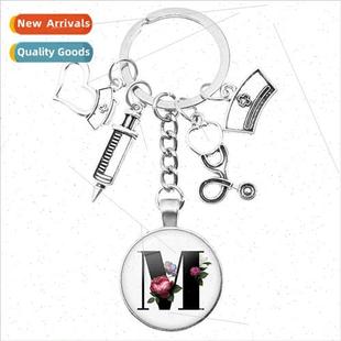 Nurse Pendant Gemstone Time Keychain Syringe Letter
