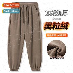 pants nine drawstring loose men velvet grain sided Double