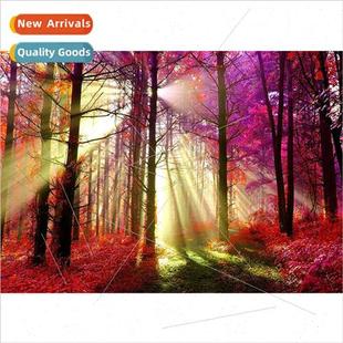 est living red modern New painting landscape leaves diamond