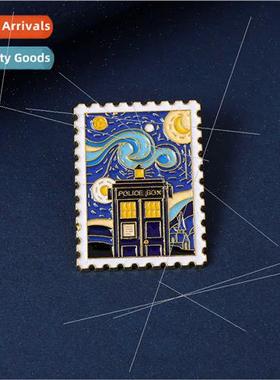 New Van Gogh oil painting alloy brooch exquise starry castle