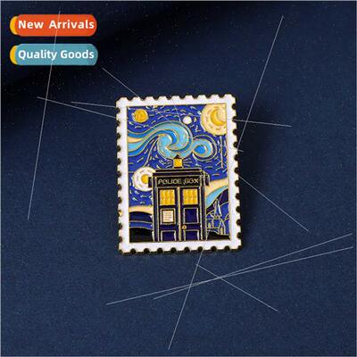 New Van Gogh oil painting alloy brooch exquise starry castle