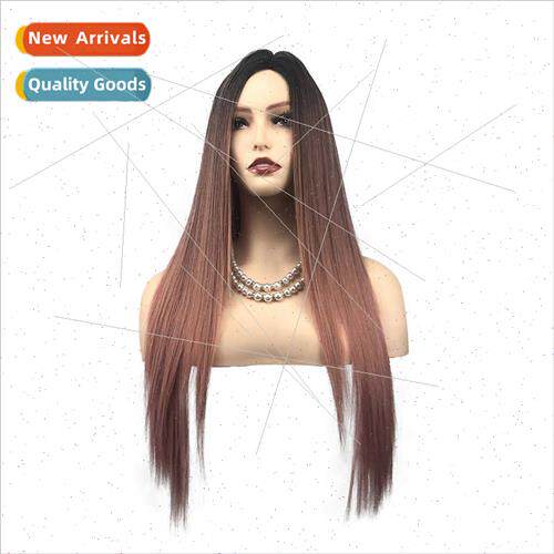 Europe Matte lk Wig Gradient Pink Women Long Rose Mesh Chemi