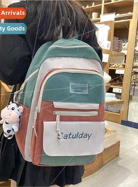 Schoolbag female colour blocking ultra-light new middle scho
