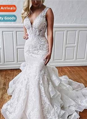 Ruffles Layered Skirt Lace Mermaid Wedding Dress Robe De Mar