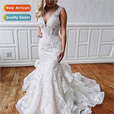 Ruffles Layered Skirt Lace Mermaid Wedding Dress Robe De Mar