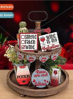 2024 Valentine Day Rose Wine Glasses Tiered Tray Decorations