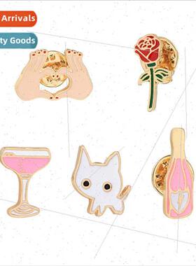 Creative Japan Korea rose wine glass corsage cat alloy oil d