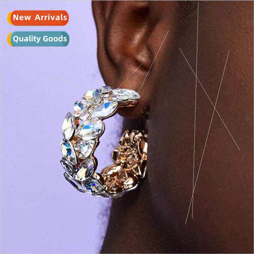 Europe super flash glass diamond alloy earrings female fashi