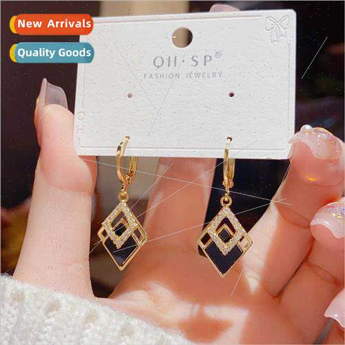 Ear Clips Fashion Black Double Diamond Earrings Delicate Ear