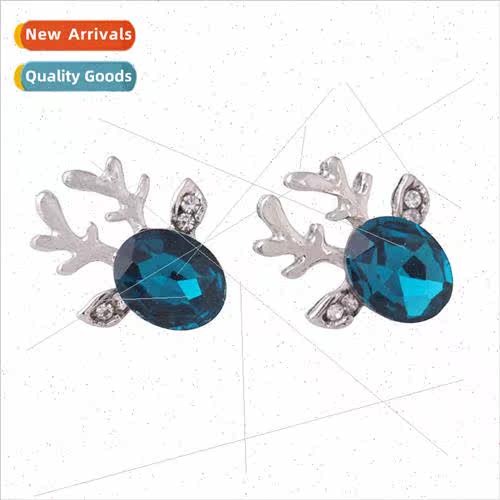 Europe simple cute crystal antler earrings Christmas plum de