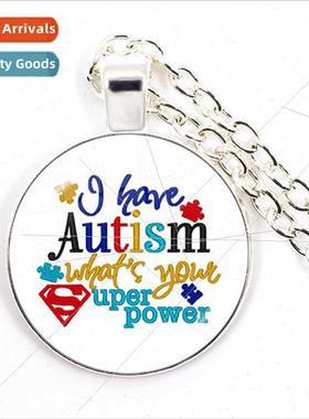 Autism Awareness Puzzle Ribbon Heart Photo Time Gemstone Pen