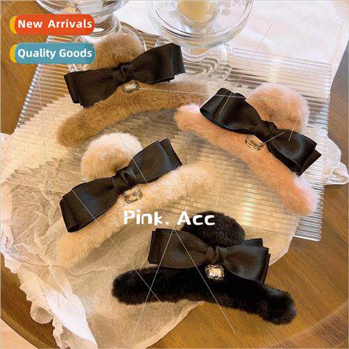Plush bow girl princess hair clips Gentle Warm Heart Grab Cl