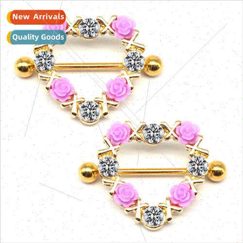 Europe Rose pple Ring Heart pple Ring Flower Chest Ring Body