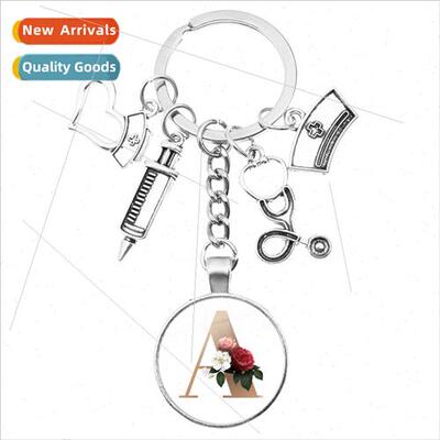 New Whe Alphabet Series Nurse Syringe Keychain Gemstone Pend