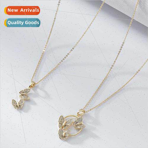 Copper gold-plated zirconium small butterfly necklace female