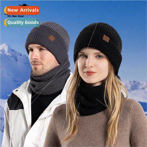 9616 new winter outdoor cold hat scarf set padded warm knted