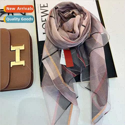 2023 female gold thread splicing silk scarf simulation silk