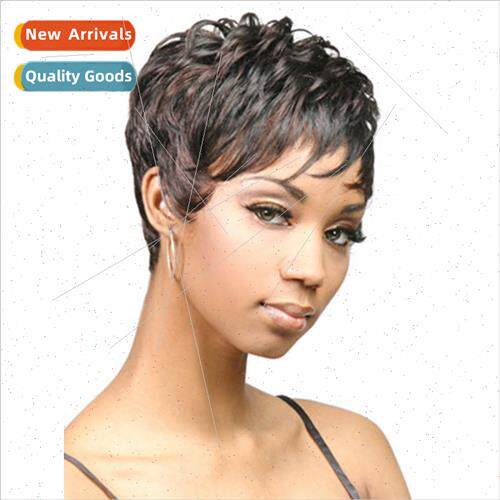 Europe Wigs Ladies Afro Short Hair Black Short Curly Dyed Br
