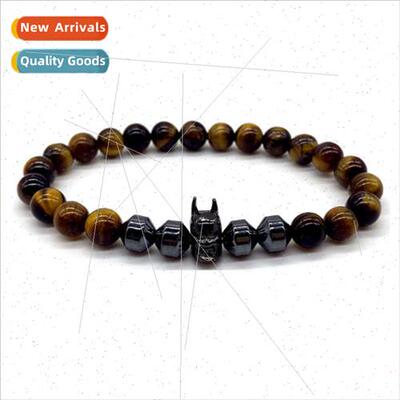 Jewelry Batman Charm Bracelet Men Handmade 8mm Hemate Tiger