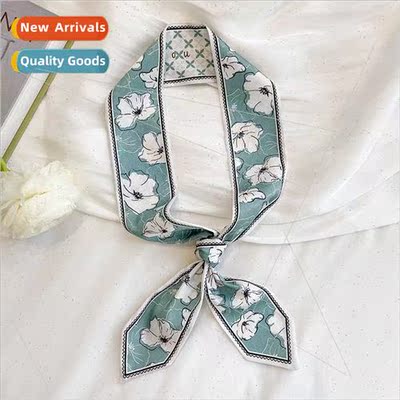 Beveled silk scarf women spring summer long strip floral thi