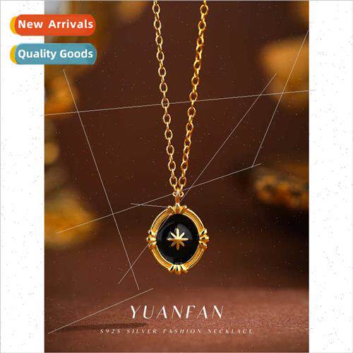 New s925 silver French three-dimensional hexagram drop neckl