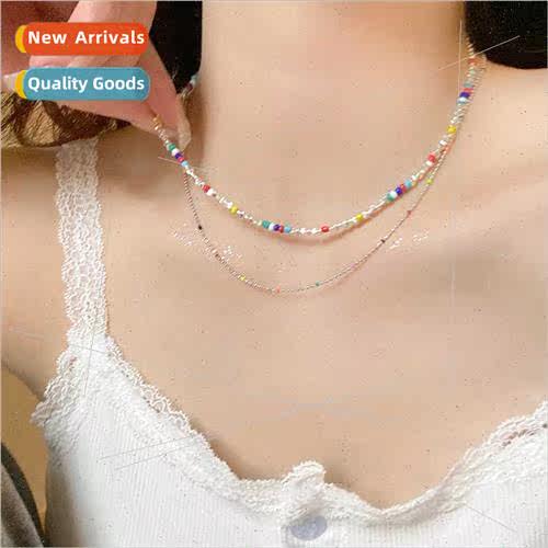 Summer dopamine colorful broken silver beaded necklace women