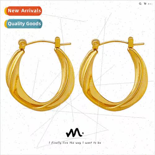 Tanium steel gold-plated twisted C-shaped French earrings fe