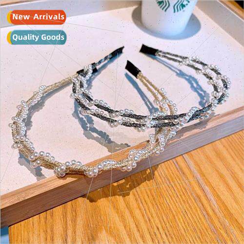 Double rows pearl hair bands hairpin Korean retro celebry hu