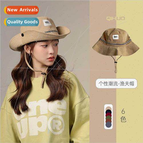 Alphabet patch fisherman hat female outdoor outing windprowa