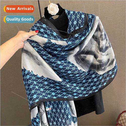 New printed cotton linen scarf female winter versatile warm