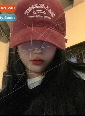 Burgundy baseball cap female soft top wide brim retro hundre