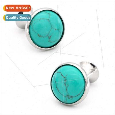 mple natural natural grain round turquoise gemstone cufflink