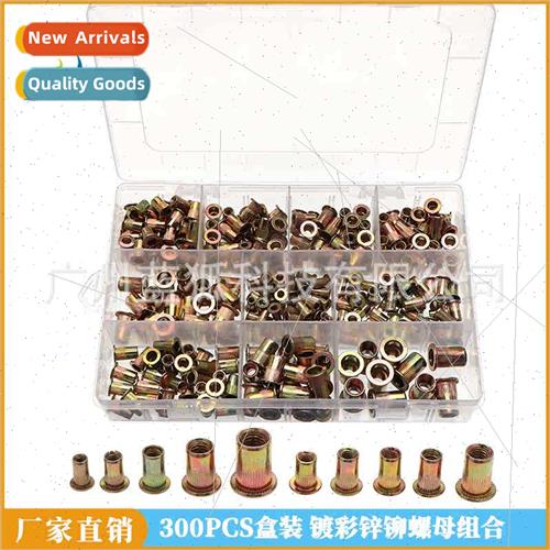 300pcs box zinc plated steel rivet nut set Flat head vertica
