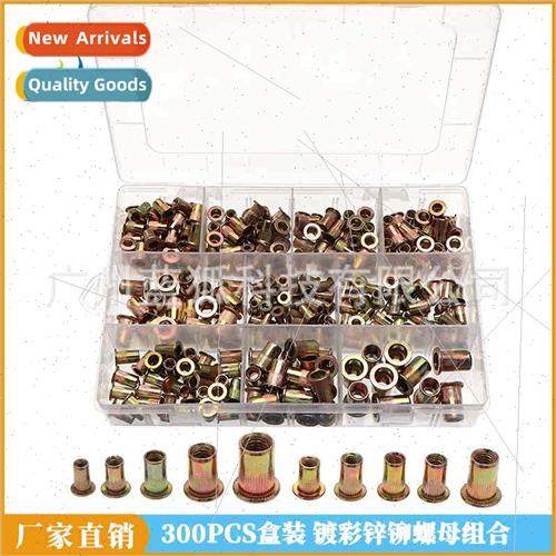 300pcs box zinc plated steel rivet nut set Flat head vertica