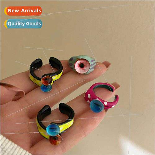 Dopamine creative quirky oil drop big eyes boy ring spring s