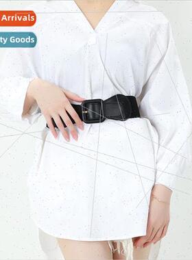 Women elastic elastic waistband elegant dress woven wide bel