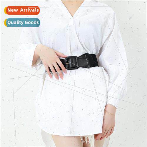 Women elastic elastic waistband elegant dress woven wide bel