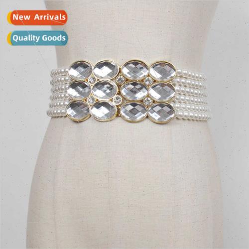 Pearl rhinestone belt skirt simple versatile sweet ladies be