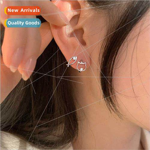 Asymmetrical cat fish earrings cute circle small earrings pl