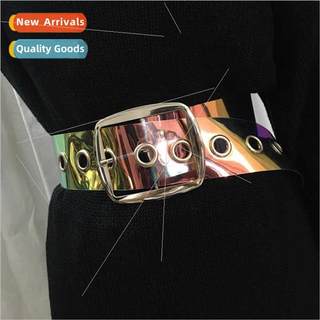 Transparent colorful wide belt Europe fashion square buckle