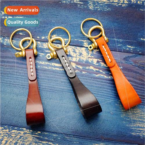 Handmade Leather Tree Lamb Cowhide Brass Horseshoe Keychain