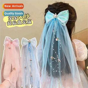 back hair bow card head veil baby clips mesh Children