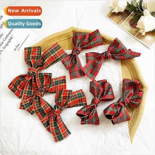 hair clips female Red card bow Christmas side checkered