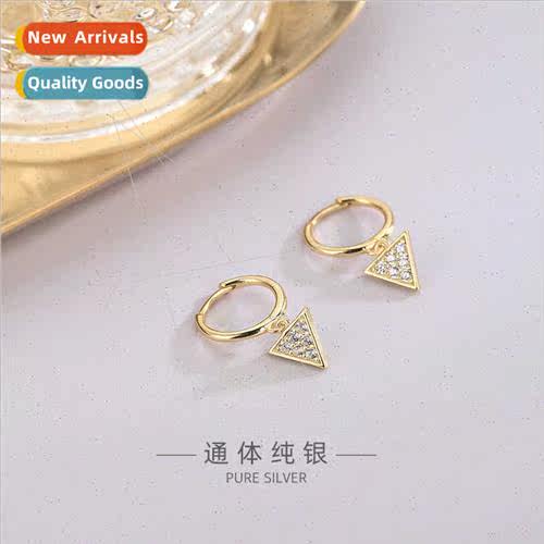 s925 silver Koreadiamond zircon triangle tassel earrings hip
