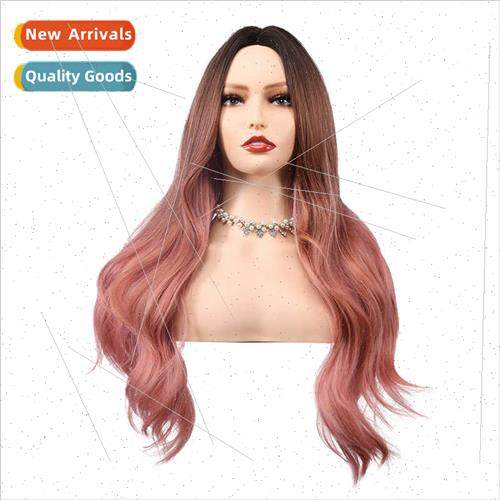 wigs 适用women Europe coloring gradient rose net long curly