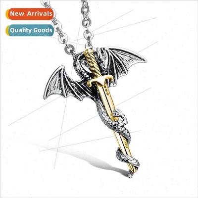 Europe men rock fashion pterodactyl gold sword men tanium st