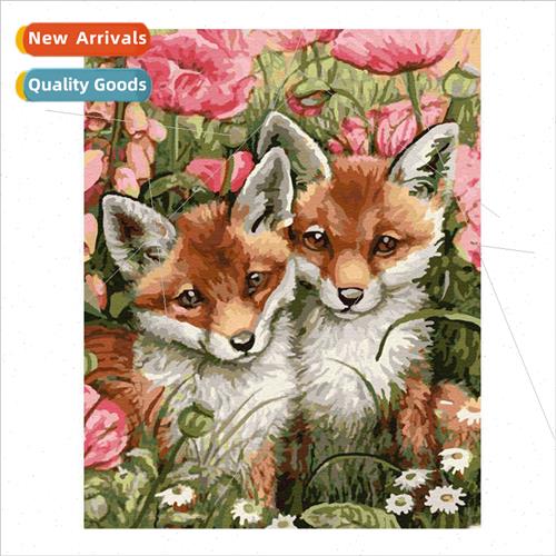 Two Foxes in Flower Bush Cross Stch Handmade Full Stch ving