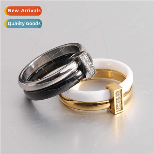INS  Ring Merge Set Zirconia Tanium Black Whe Women Ceramic
