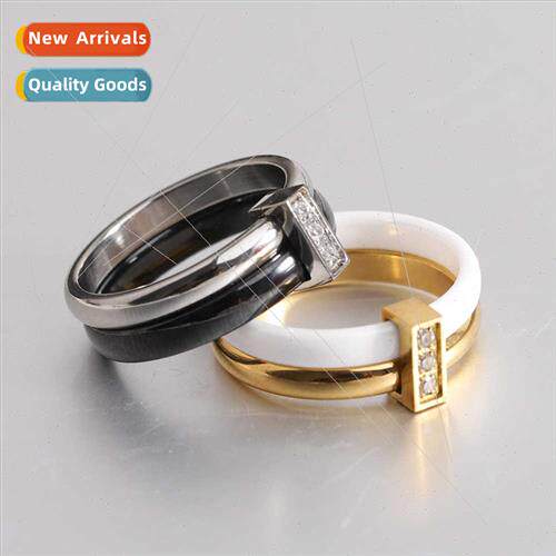 INS  Ring Merge Set Zirconia Tanium Black Whe Women Ceramic