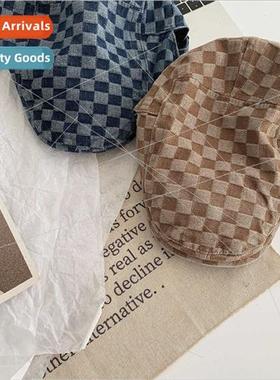 plaid beret Brish retro ward cap versatile casual duck tongu